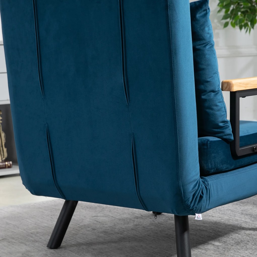 HOMCOM Aksamitny Fotel Relaksacyjny - Funkcja Leżanki, Niebieski Kolor, 63x73x81cm - Wygoda na Co Dzień | Aosom PL