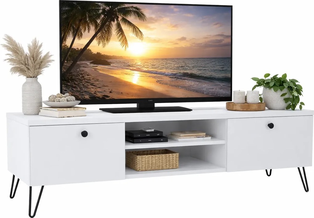 Biała szafka RTV na metalowych nóżkach K7-W75