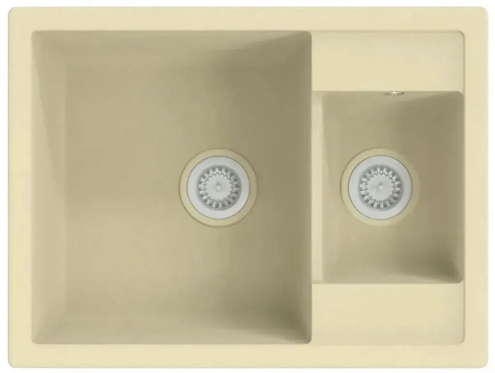Beżowy granitowy zlewozmywak dwukomorowy D2-B67
