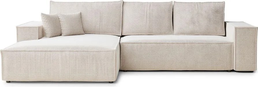 Kremowy rozkładany/ze schowkiem narożnik z tkaniny szenilowej (lewostronny/z szezlongiem) Maze – Maison de Rêve