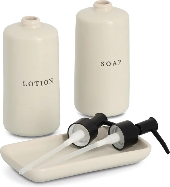 Ceramiczne dozowniki do mydła i lotionu BATH STYLE, 3 elementy