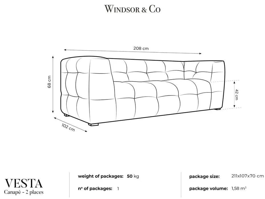 Niebieska aksamitna sofa Windsor &amp; Co Sofas Vesta, 208 cm