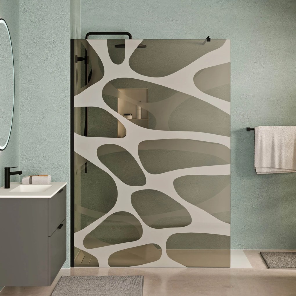 Walk-In Dusche EIRA - Grauglas Wave-Muster 10 mm
