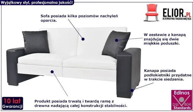 Biała kanapa tapicerowana, rozkładana – Optero
