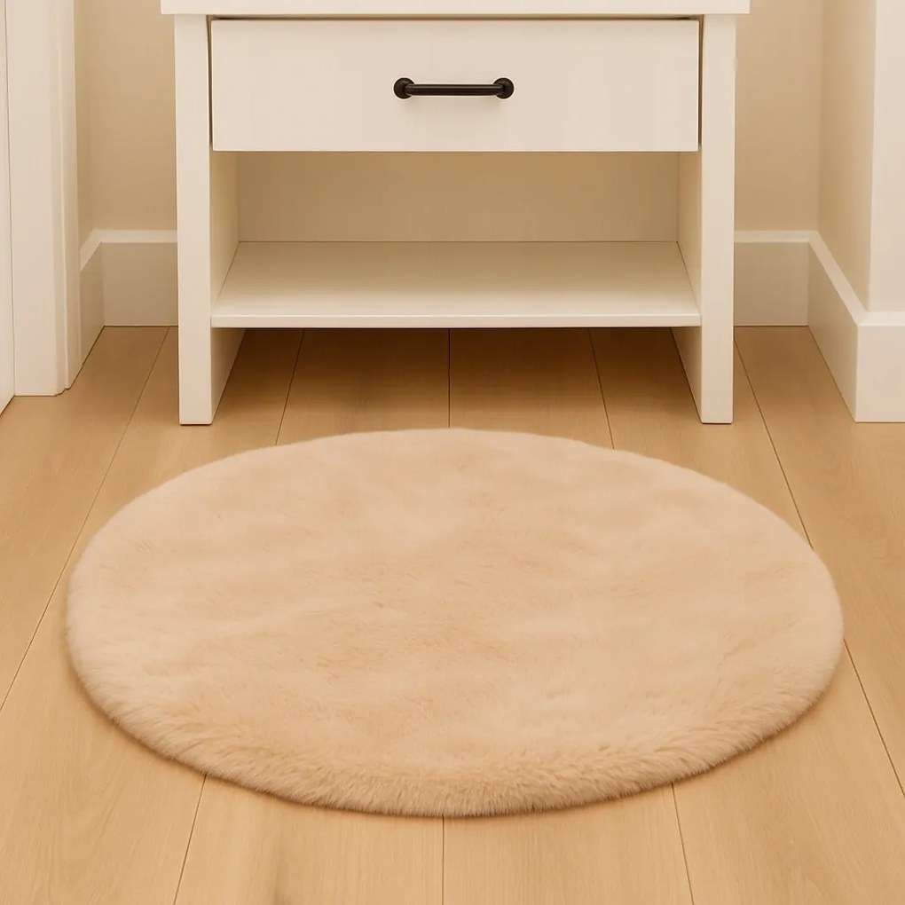 Dywanik Futrzany Beżowy 100cm Dekoracyjny Antypoślizgowy do Salonu Sypialni