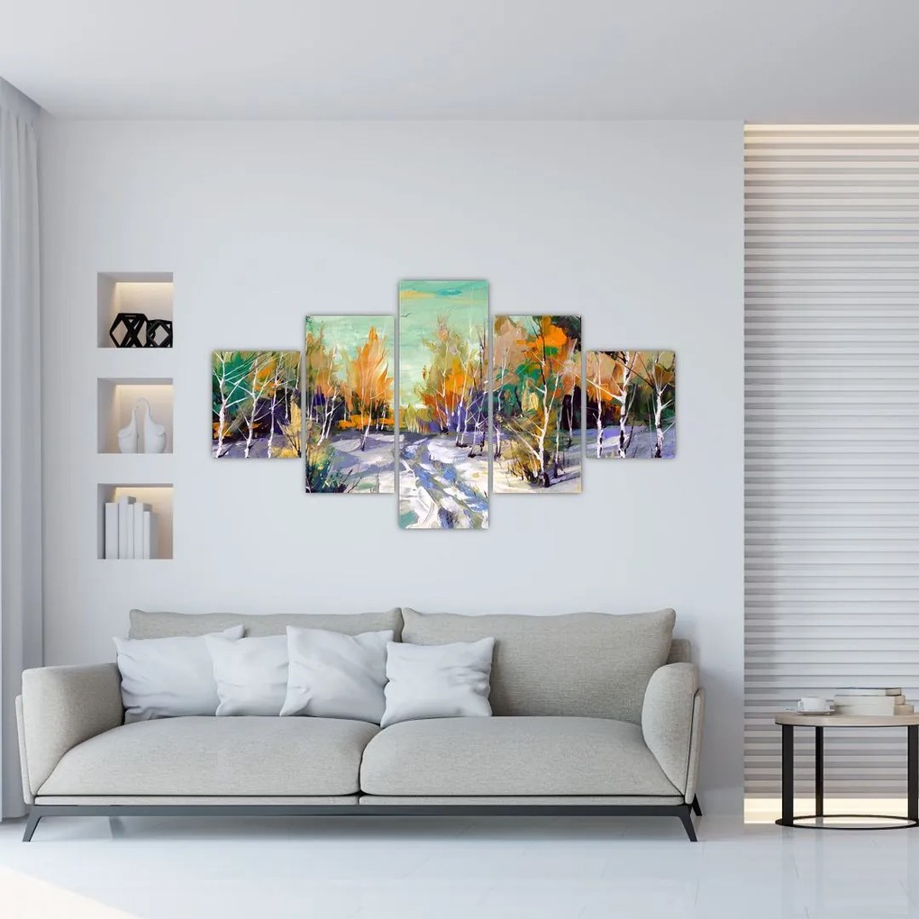 Obraz - Zaśnieżona ścieżka przez las, obraz olejny (125x70 cm)