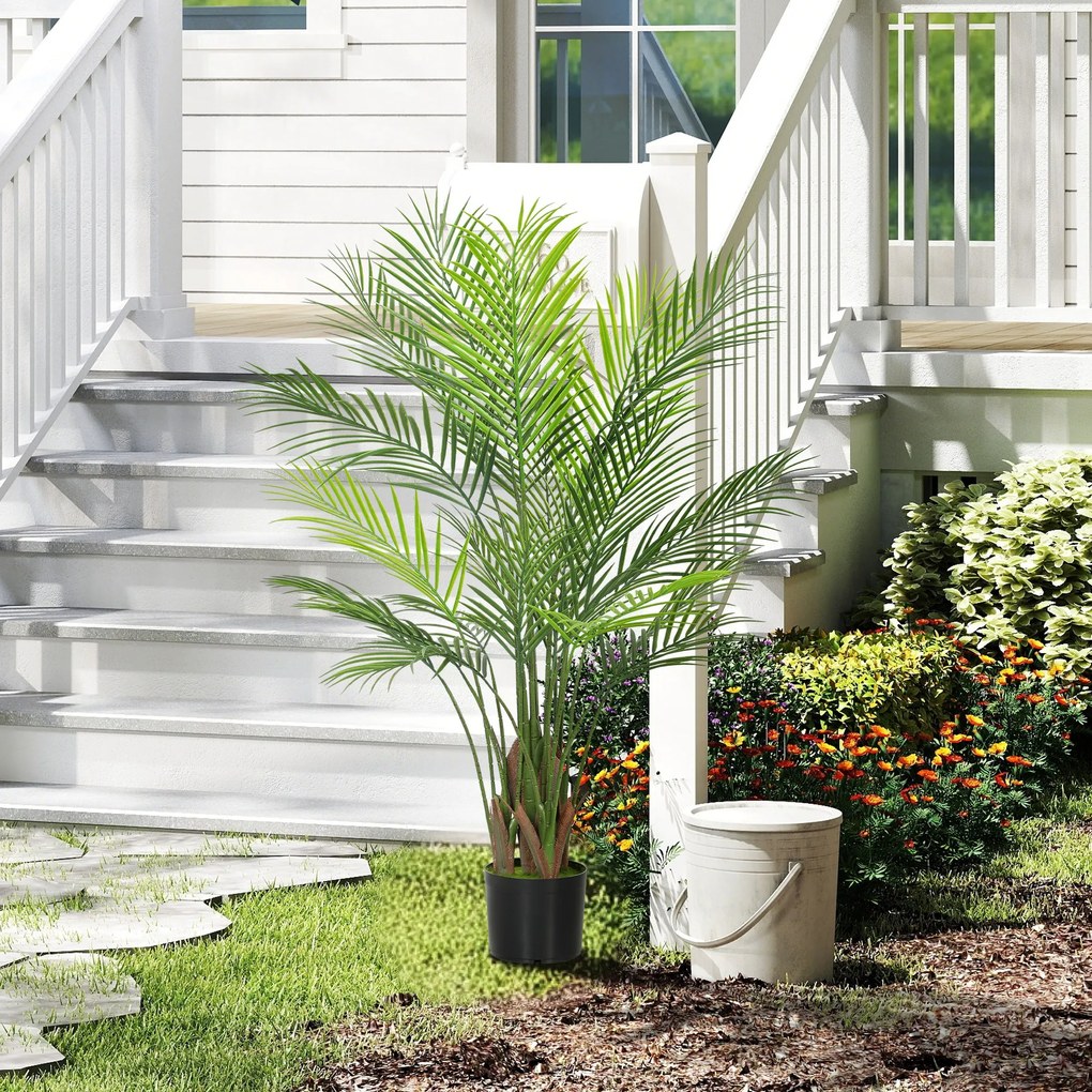 HOMCOM Sztuczna Palma duża 120 cm, Roślina sztuczna w donicy do salonu i biura