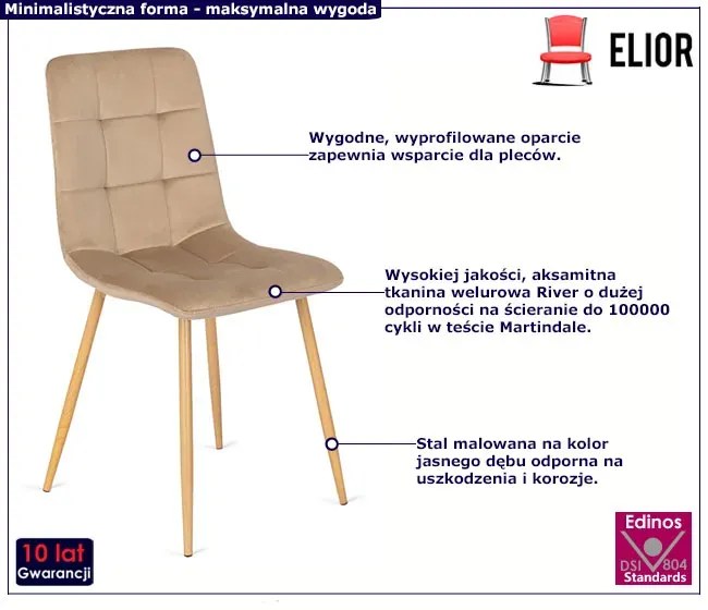 Beżowe nowoczesne krzesło tapicerowane welurowe W4-C28