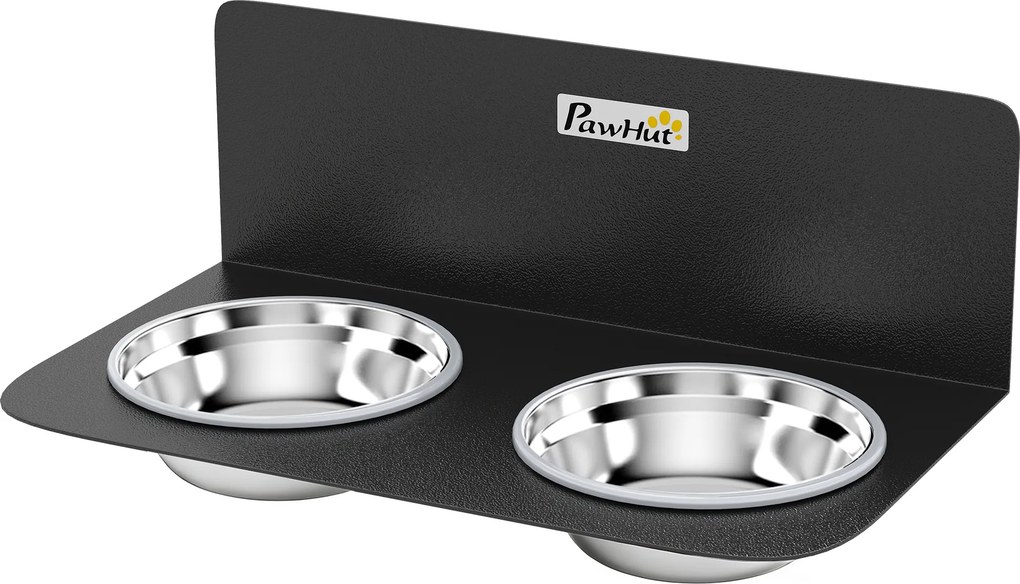PawHut Miska dla psa regulowana wysokość ścienna z 2 x 800 ml miskami 42 x 23,5 x 14 cm Czarny | Aosom PL