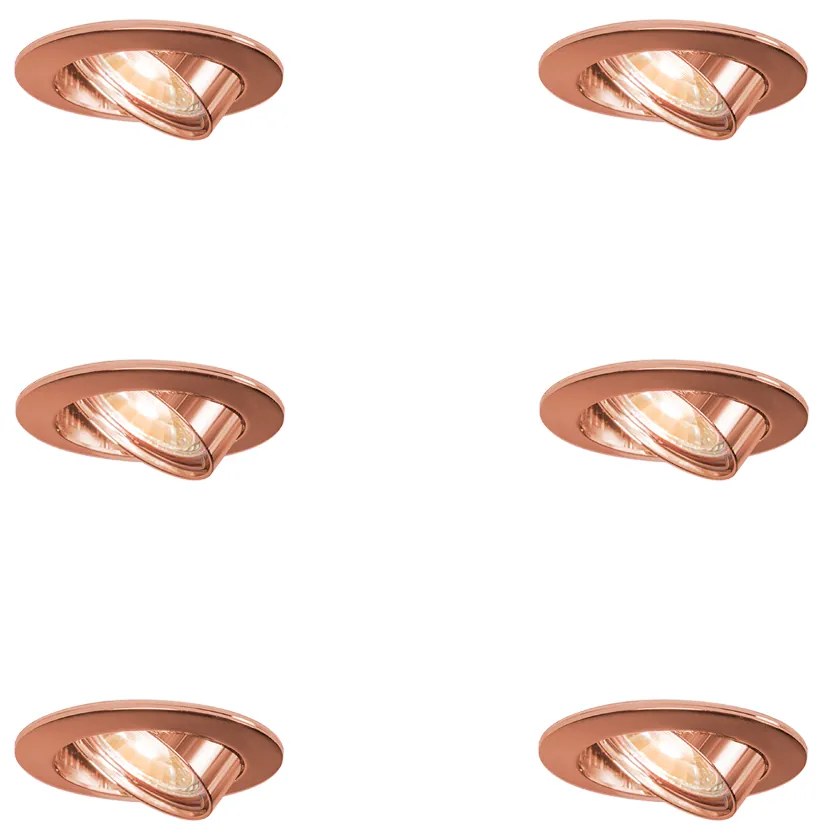 Zestaw 6 okrągłych, wpuszczanych reflektorów miedzianych z możliwością regulacji - Edu