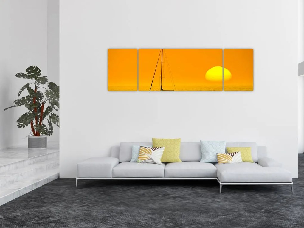 Obraz - Łódź na środku morza (170x50 cm)