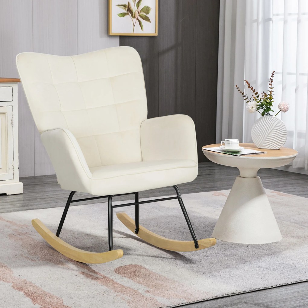 HOMCOM Fotel Bujany, Grube Wypełnienie, Szerokie Oparcie, Drewno Bukowe/Rama Stalowa, do 120 kg, Beżowy