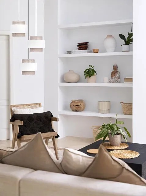 Potrójna beżowa lampa abażurowa boho - A520 Z1-K41