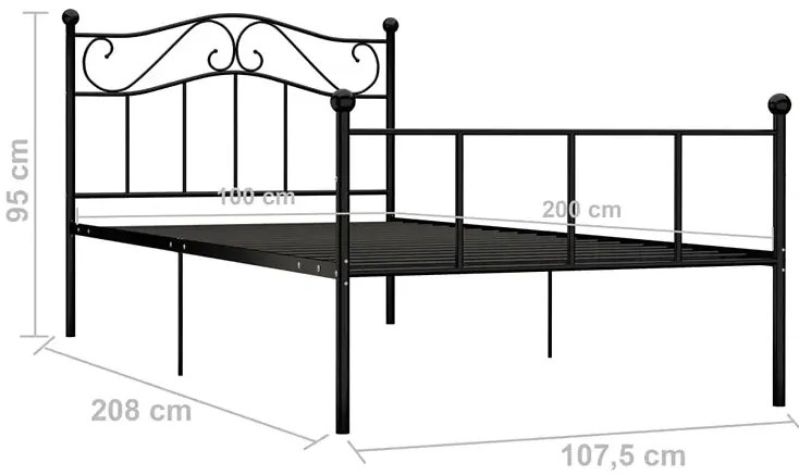 Czarne Pojedyncze Łózko Metalowe 100X200 Cm L5-W73