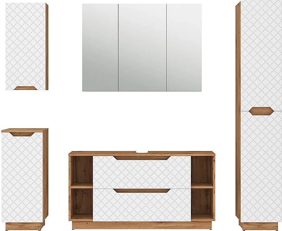 Zestaw mebli łazienkowych dąb/biały ze strukturą płytek 119.2x35x62.5 lotta