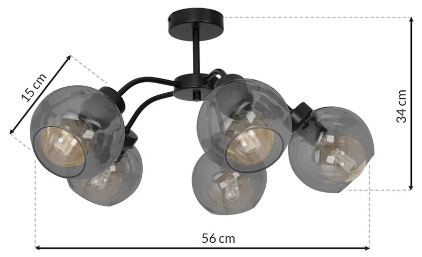 Lampa sufitowa, 5 kloszy kule SOFIA SMOKED 5xE27