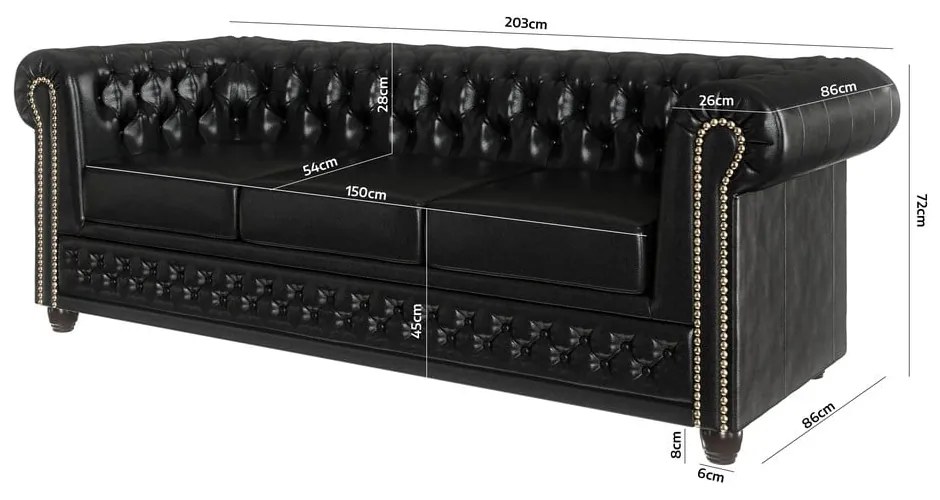 Czarna rozkładana sofa z imitacji skóry 203 cm York – Ropez