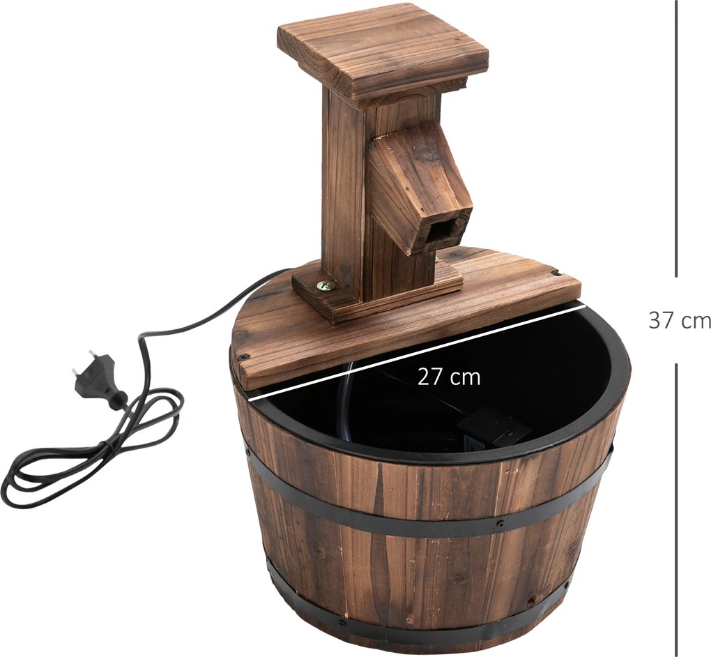 Outsunny Fontanna Ogrodowa Studnia Beczka Wodospad w Kolorze Ciemnobrązowym Drewno Ø27x37cm | Aosom PL