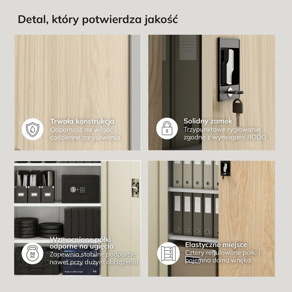Szafa biurowa na dokumenty z 4 półkami szara/dąb sonoma, 900x1850x400 mm: JAN Eco Design