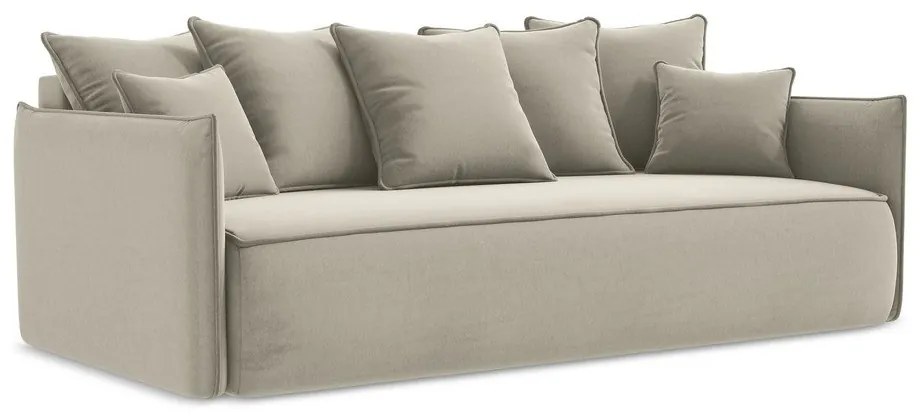 Beżowa aksamitna rozkładana/ze schowkiem sofa 225 cm Hula – Makamii
