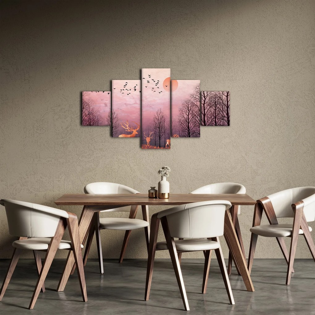 Zdjęcie - Jeleń w blasku zachodzącego słońca (125x70 cm)