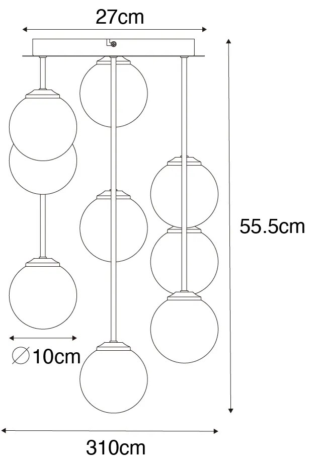 Lampa sufitowa w stylu art deco złota ze szklanymi kloszami w kolorze zielonym 9-świateł - Athens