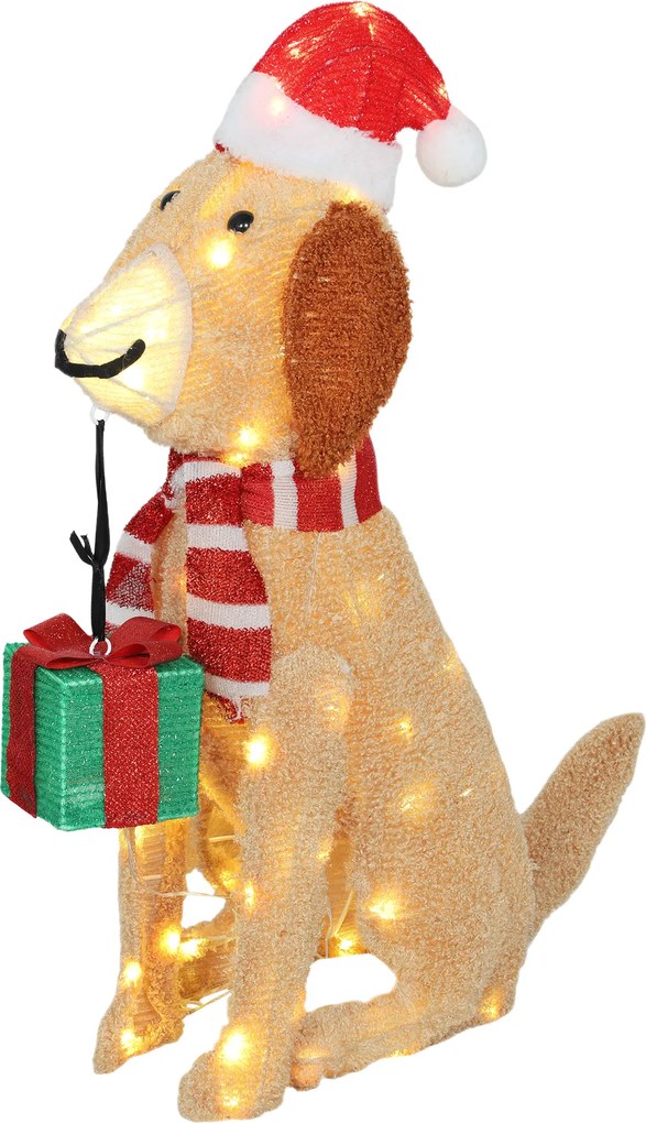 Outsunny Dekoracja świąteczna, podświetlony szczeniak z 74 ciepłymi białymi diodami LED, 64 x 20 x 70 cm, żółty | Aosom PL