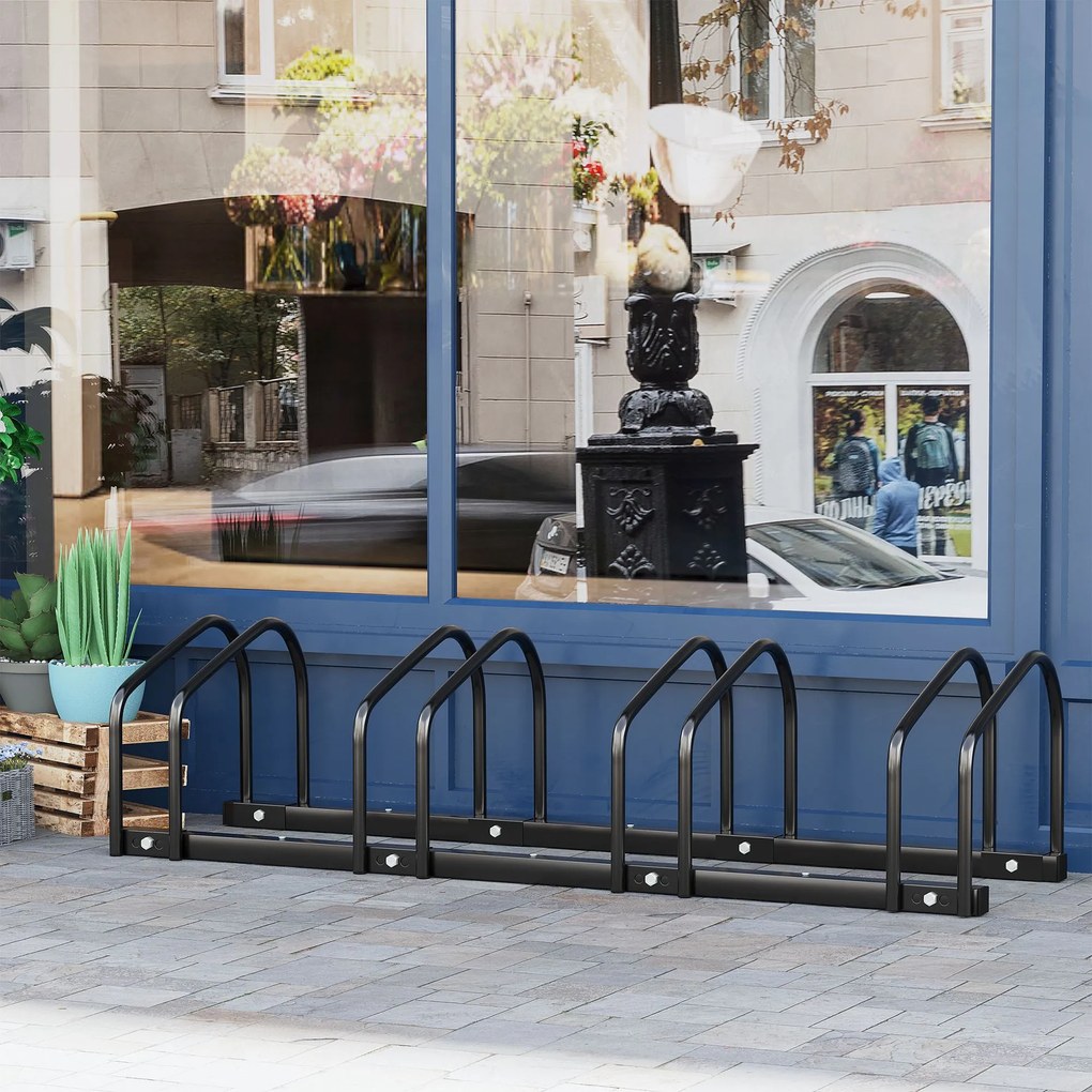 HOMCOM Stojak na 4 rowery Trwały i odporny na warunki atmosferyczne Montaż na ścianie lub podłodze Stal Srebrny 110x33x27cm | Aosom PL