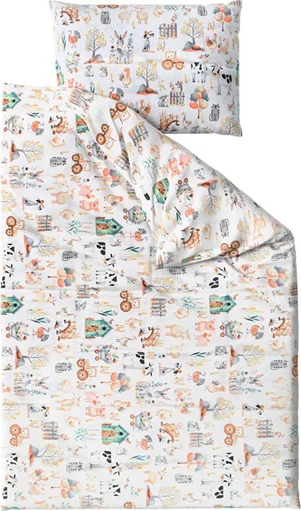 PrzytulneMieszkanie.pl PrzytulneMieszkanie.pl Bawełniana pościel do łóżeczka HAPPY FARM biała Rozmiar pościeli: 45 x 65 cm | 90 x 135 cm