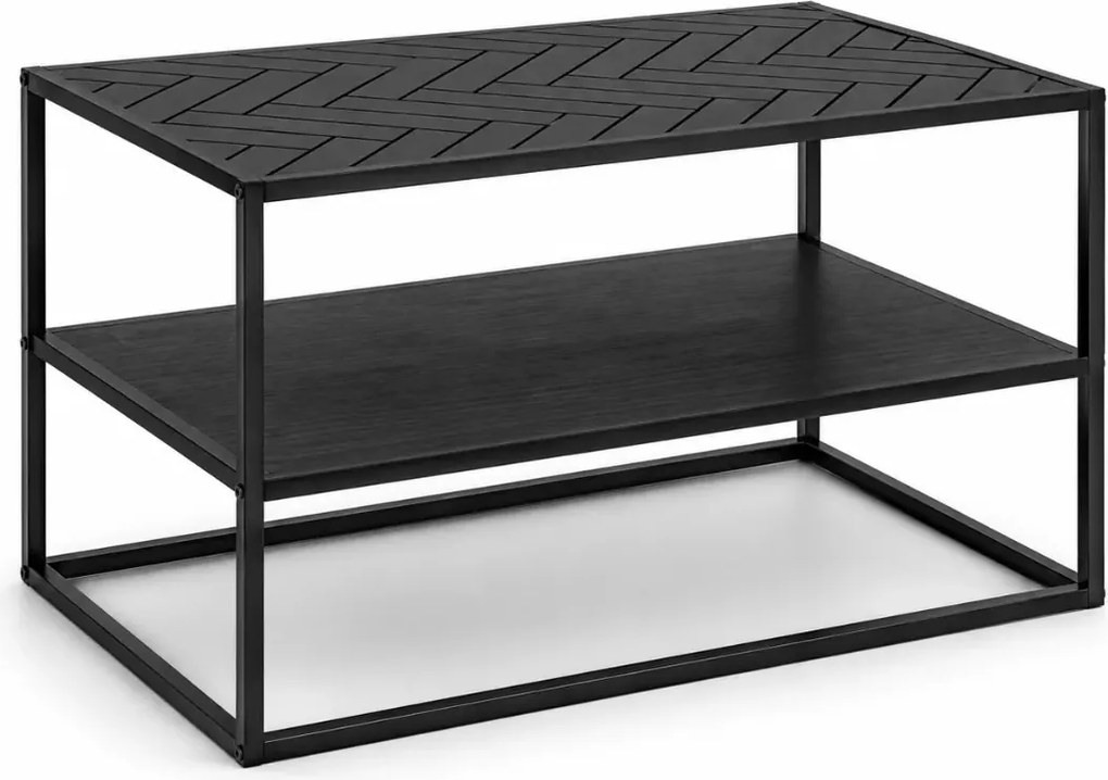Stolik kawowy Mudi 80 cm – loftowy stolik do salonu z półką i metalową ramą
