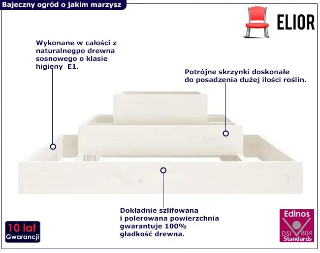 Biała trzypoziomowa drewniana donica ogrodowa - Edir