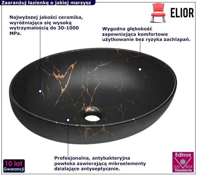 Czarna okrągła ceramiczna umywalka nablatowa B1-R56