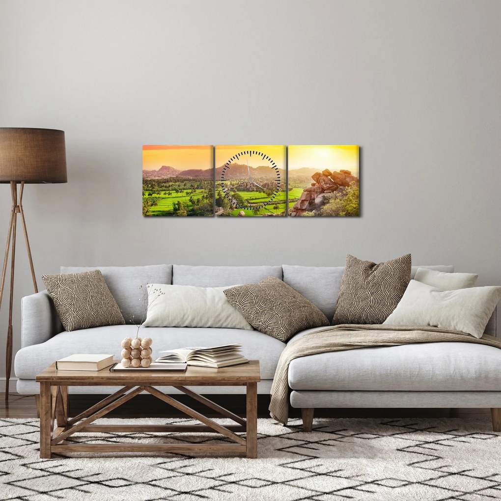 Obraz doliny Hampi w Indiach (z zegarem) (90x30 cm)