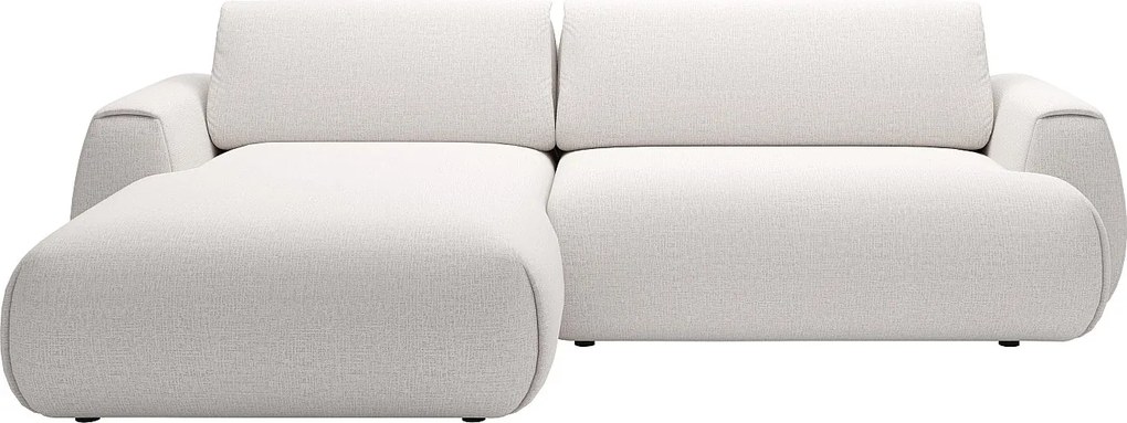 Kanapa narożna rozkładana z tkaniny szenilowej w kolorze kości słoniowej MONELIA