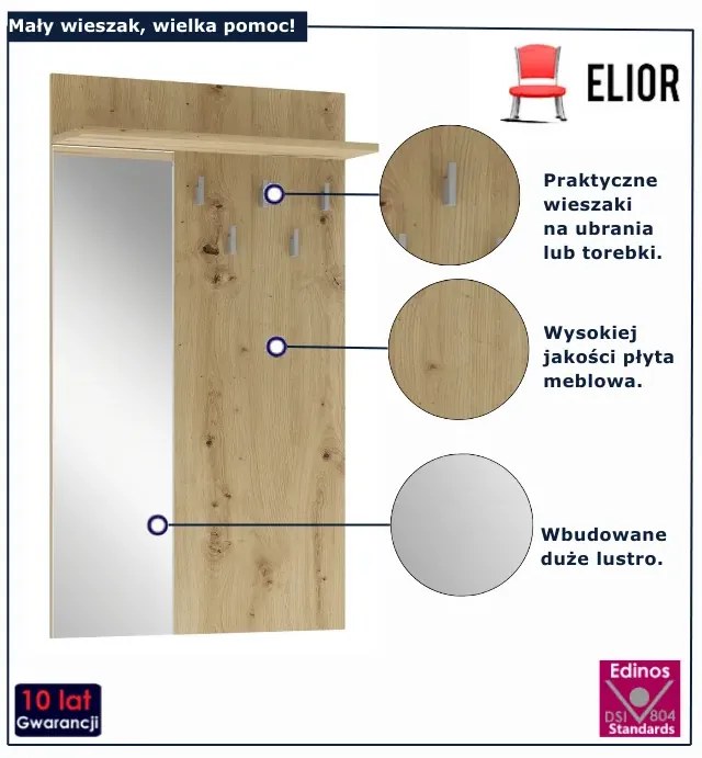 Ścienny wieszak z lustrem dąb artisan M0-N34