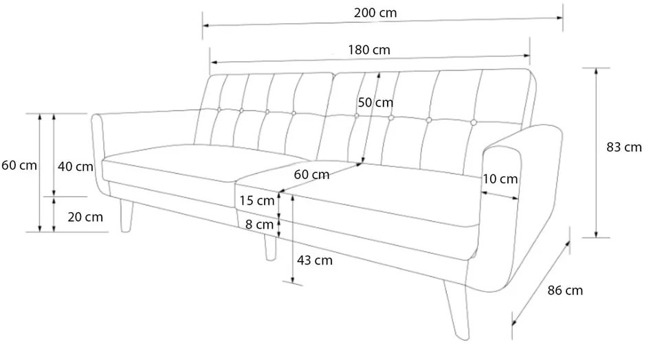 Niebieska sofa rozkładana 201 cm Nola – Støraa