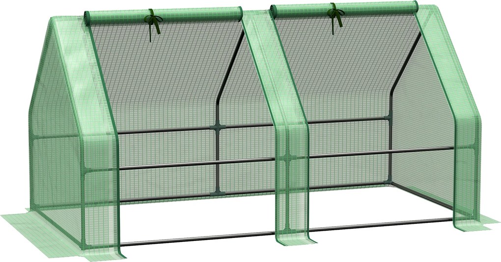 Szklarnia Outsunny z 2 oknami na zamek, siatkowa folia PE, szklarnia stalowa, na balkon, ogród, szklarnia na pomidory 180x90x90 cm, szklarnia na warzywa, kwiaty, rośliny, Zielona