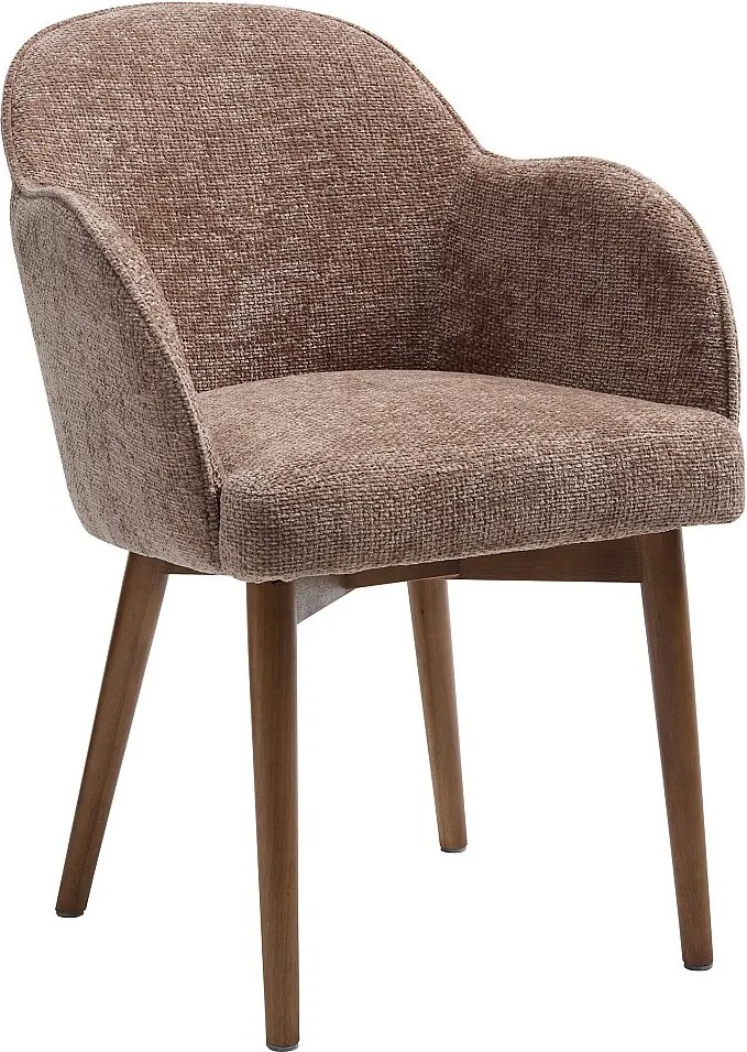 Krzesło z podłokietnikami z teksturowanej tkaniny i drewna kauczukowego - Taupe - MODINIA