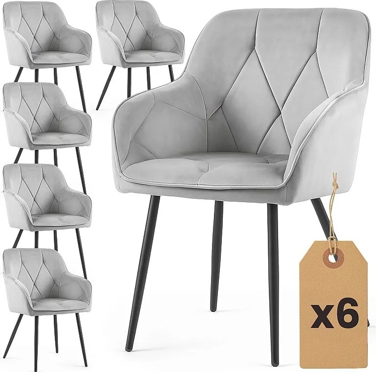 6x Welurowe krzesło tapicerowane pikowane Szare DIAMANTE Czarne nogi
