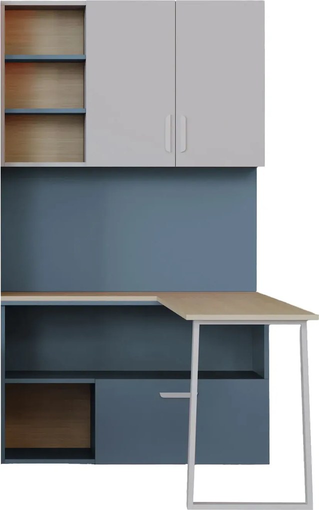 Regał z biurkiem narożnym do pokoju młodzieżowego kaszmir + niebieski S0-K93