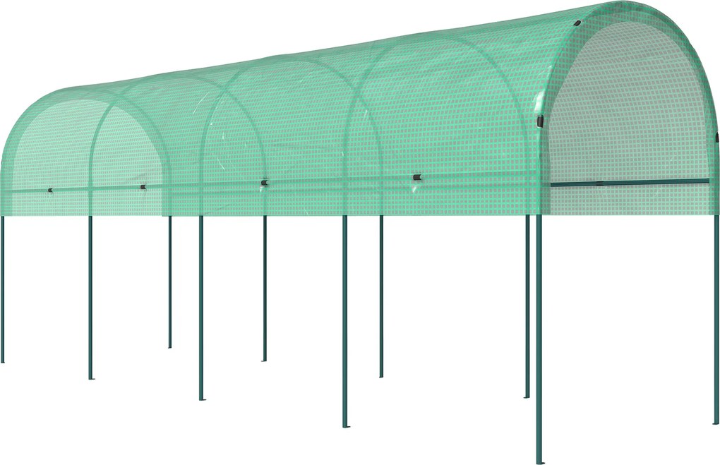 Outsunny Tunel foliowy zimowy z zakrzywionym dachem, kotwami, 400 x 120 x 170 cm, zielony | Aosom PL
