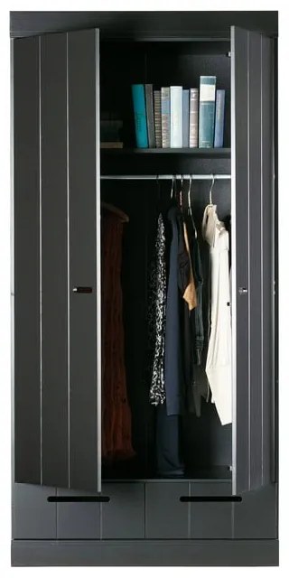 Czarna szafa z konstrukcją z drewna sosnowego WOOOD Connect, szer. 94 cm