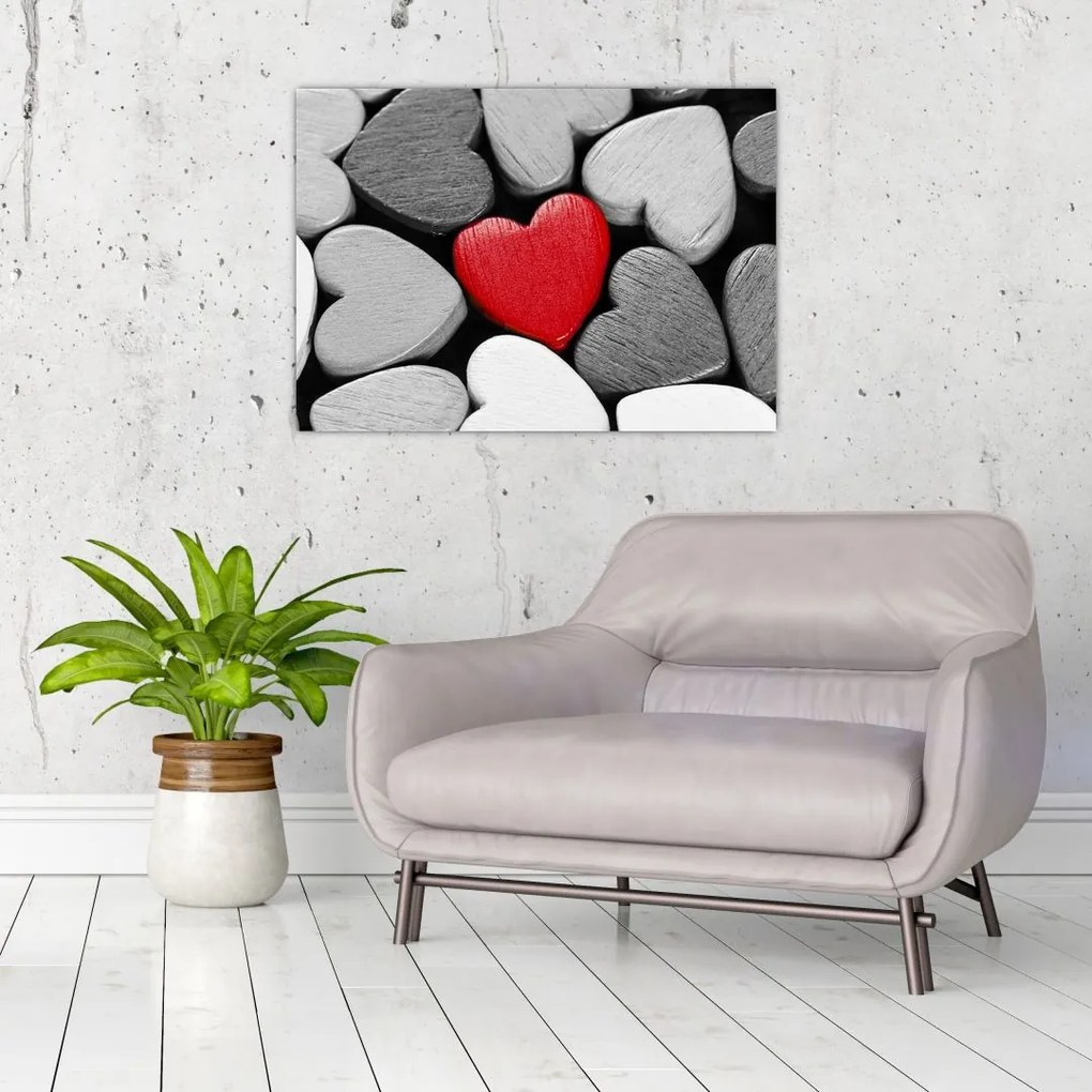 Obraz na szkle drewnianych serc (70x50 cm)