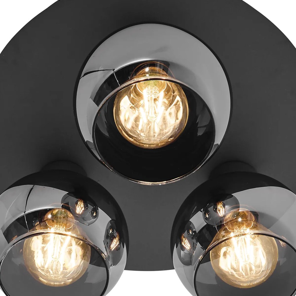 Lampa sufitowa art deco czarna z przydymionym szkłem 3-światła - Vidro ArtDeco Oswietlenie wewnetrzne