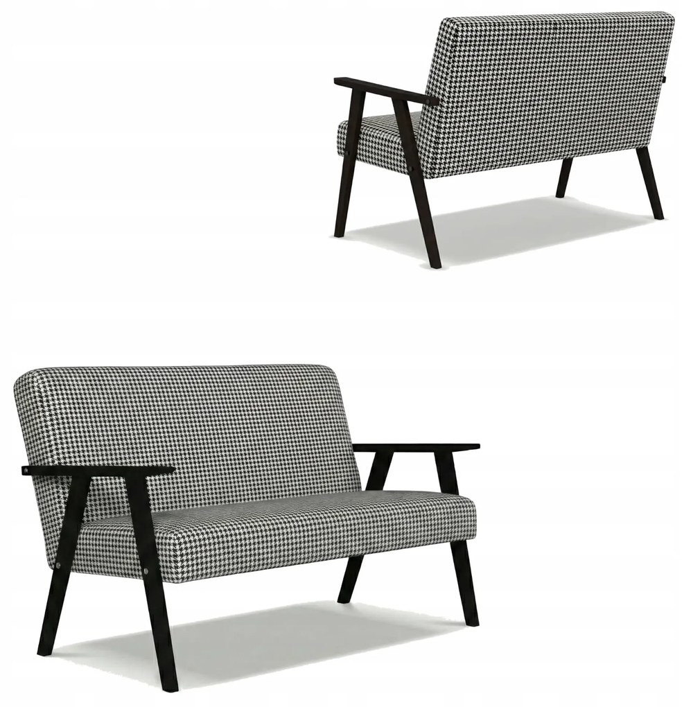 Sofa w stylu PRL retro vintage SOLER Family Meble pepitka czarno biała