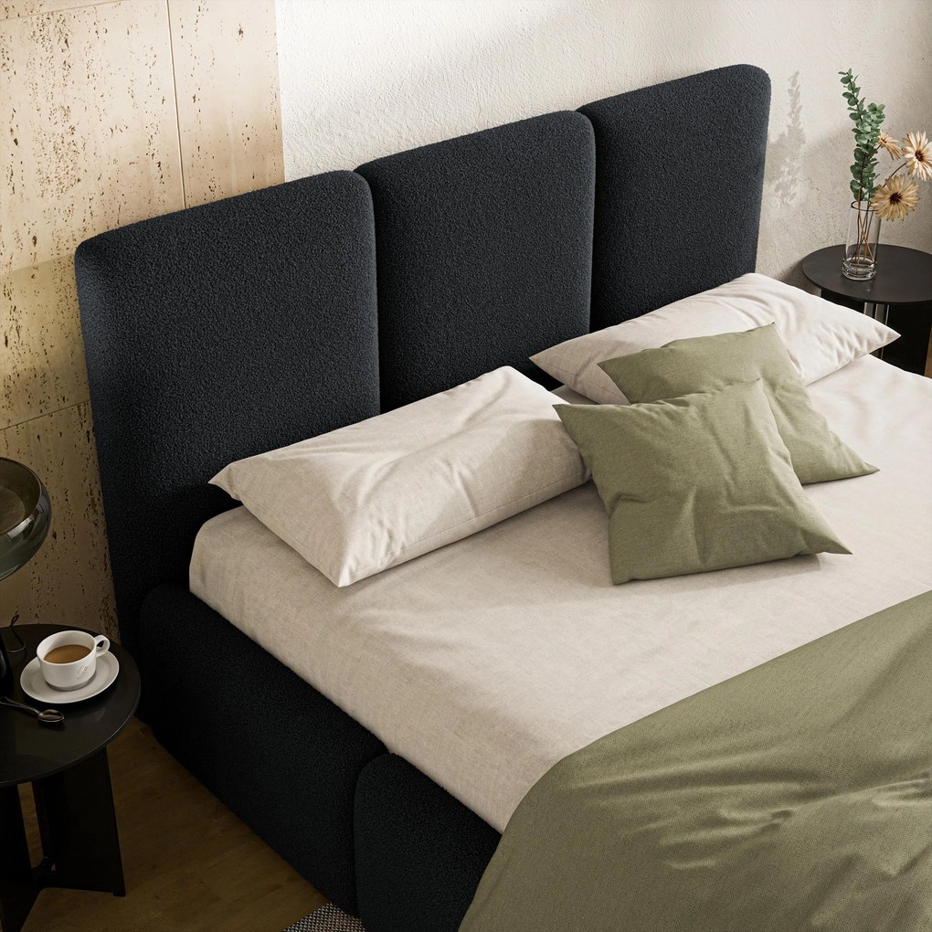 Masseno Łóżko Tapicerowane ARSIL z pojemnikiem na pościel 180x200 cm - Czarny, QUELLE 100