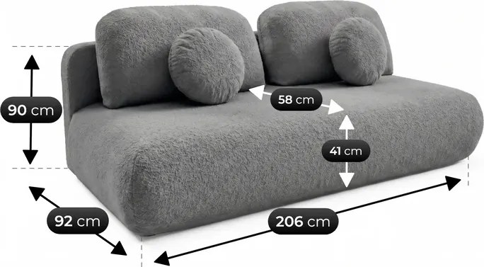 Sofa BASE Rozkładana Dwuosobowa Ciemnoszara Boucle Japandi