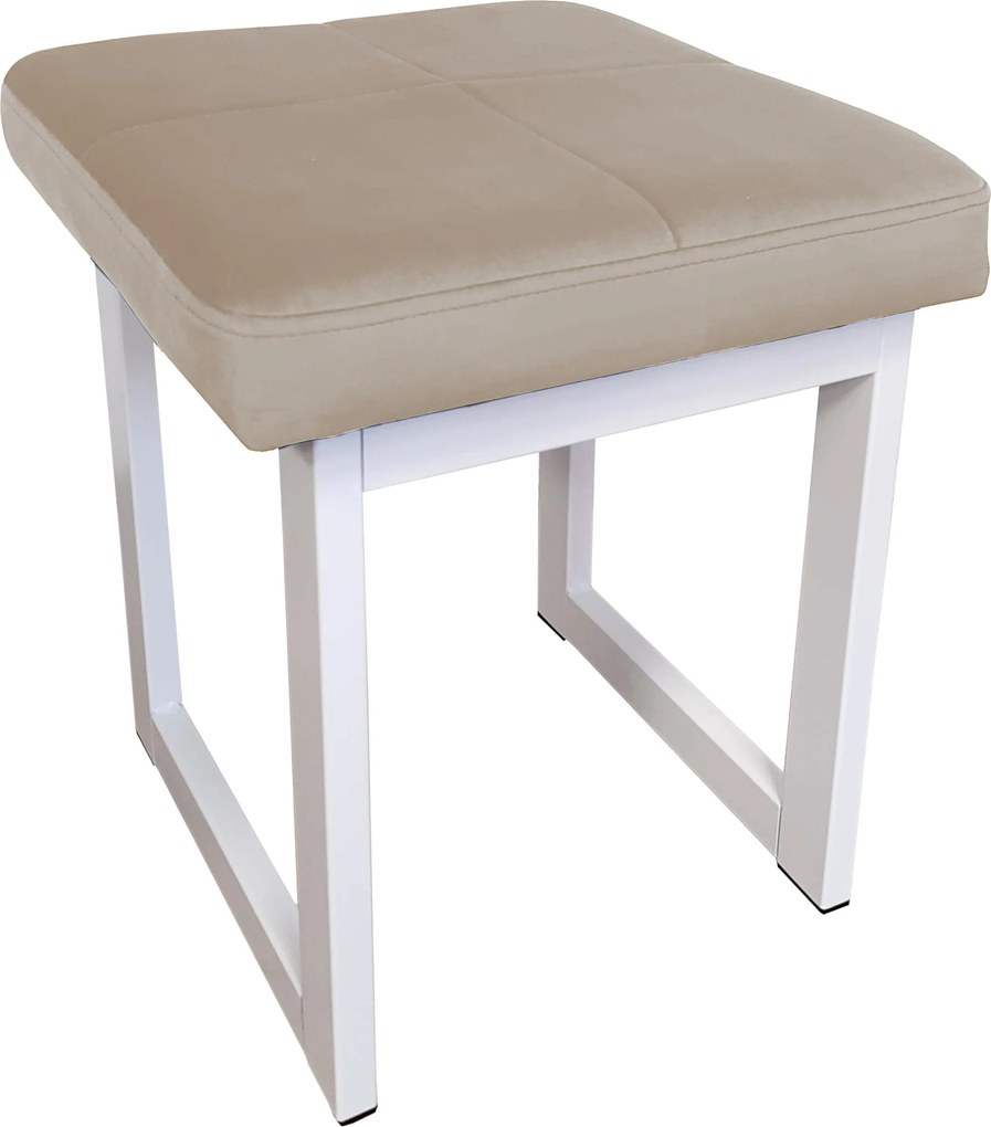 Taboret SOLID tkanina Welur stelaż metalowy STOŁEK LOFT : Kolor Stelaża - Biały, Kolor tkaniny - VELVET - MG09, Typ tkaniny - Velvet, Wysokość - 45 cm