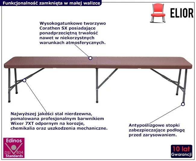 Brązowa składana w walizkę ławka cateringowa  - Eugene 4X