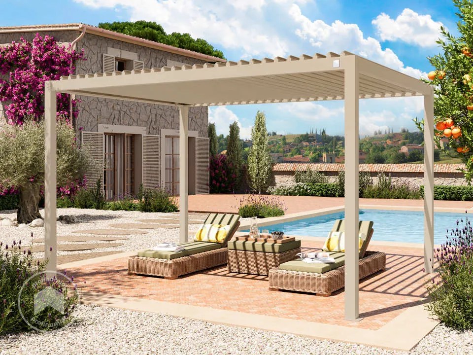 PRIMEYARD 3x4m Pergola Premium, lamelowa, beżowy - (400148)